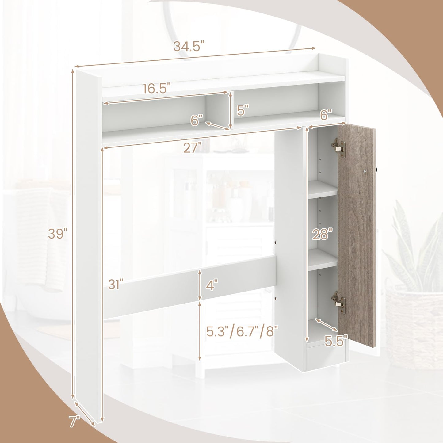 Tangkula Over The Toilet Storage Cabinet, Freestanding Bathroom Space Saver