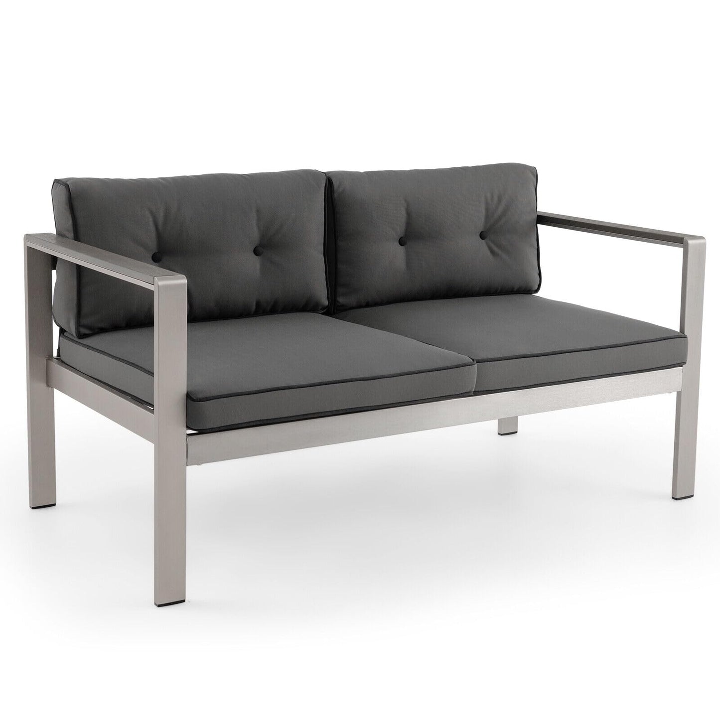 Tangkula Patio Aluminum Loveseat Sofa, Contemporary 2-Person Sofa Chair with WPC Armrests