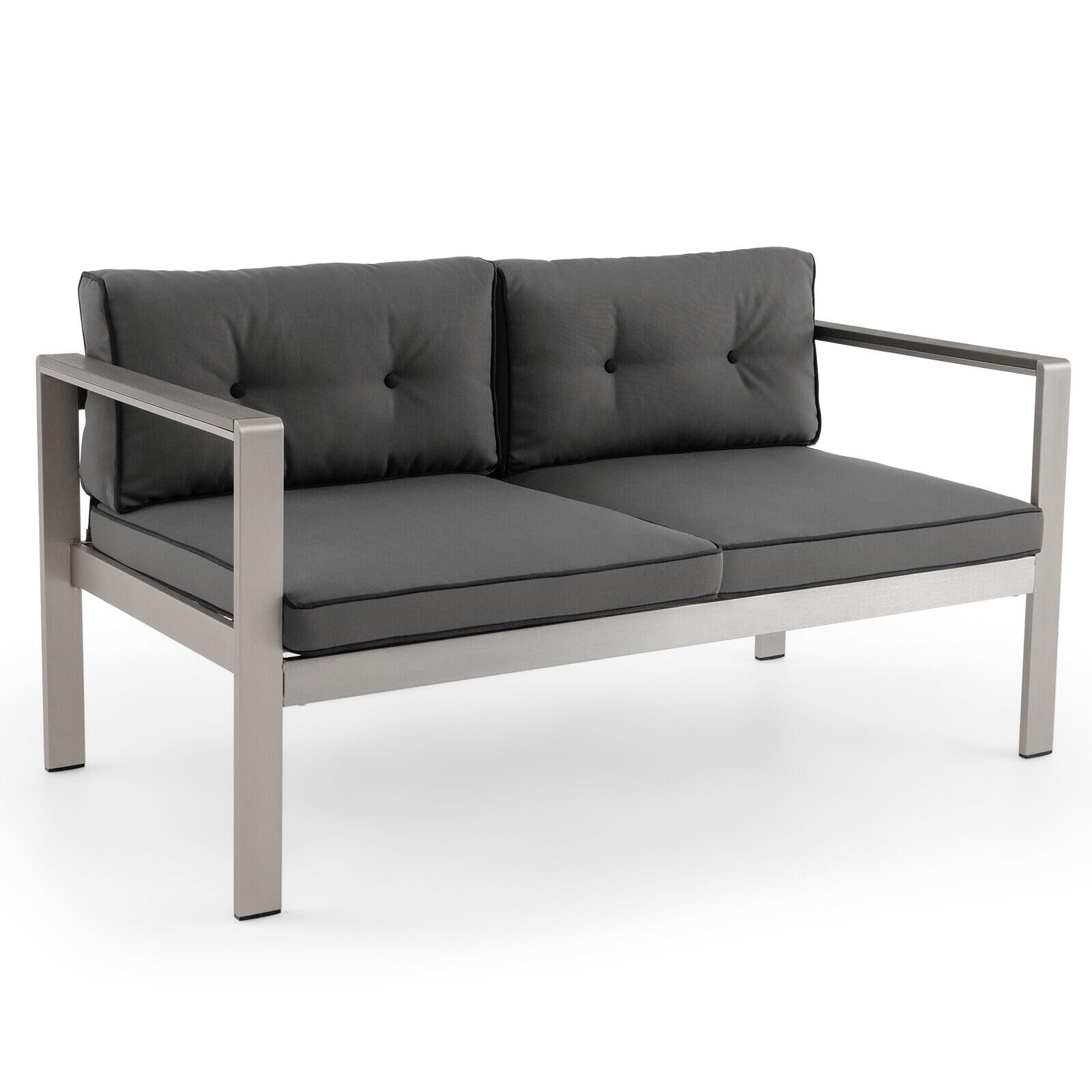Tangkula Patio Aluminum Loveseat Sofa, Contemporary 2-Person Sofa Chair with WPC Armrests