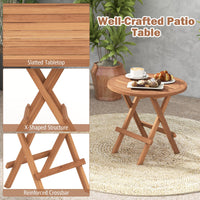 Teak Wood Round End Table with Slatted Tabletop - Tangkula