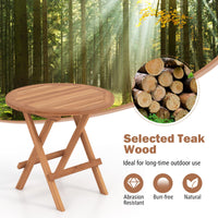 Tangkula Table d'appoint pliante pour patio, table d'appoint ronde en bois de teck avec plateau à lattes