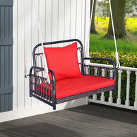 Tangkula Patio Wicker Porch Swing, Single Person Hanging Seat with Seat & Back Cushions