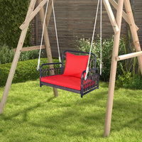 Tangkula Patio Wicker Porch Swing, Single Person Hanging Seat with Seat & Back Cushions