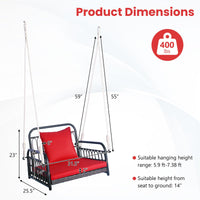Tangkula Patio Wicker Porch Swing, Single Person Hanging Seat with Seat & Back Cushions