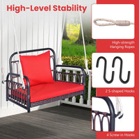 Tangkula Patio Wicker Porch Swing, Single Person Hanging Seat with Seat & Back Cushions