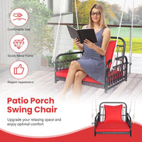 Tangkula Patio Wicker Porch Swing, Single Person Hanging Seat with Seat & Back Cushions