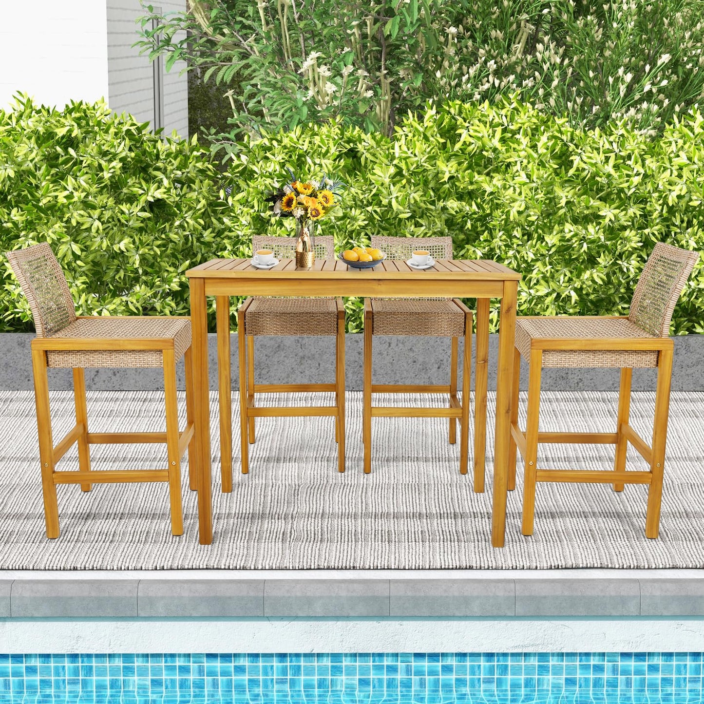 Patio Wood Barstools Set of 2 - Tangkula