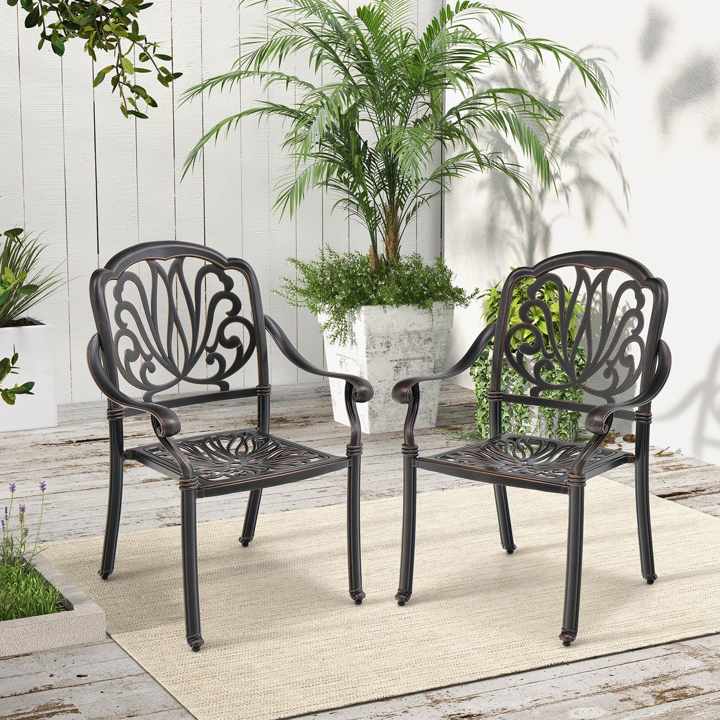 Tangkula Set of 2, Set of 4 Cast Aluminum Patio Dining Chairs, Stackable Outdoor Dining Chairs with Armrests