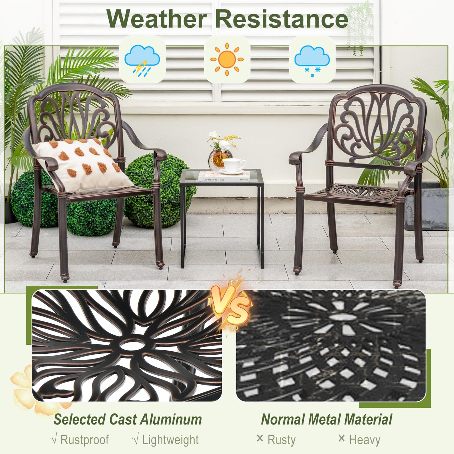 Tangkula Set of 2, Set of 4 Cast Aluminum Patio Dining Chairs, Stackable Outdoor Dining Chairs with Armrests