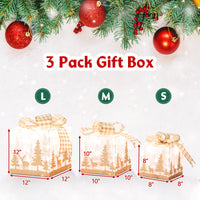 Tangkula Set of 3 Lighted Christmas Box, Pre-lit Present Boxes with 100 Warm White Lights