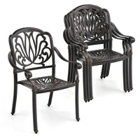 Tangkula Set of 2, Set of 4 Cast Aluminum Patio Dining Chairs, Stackable Outdoor Dining Chairs with Armrests