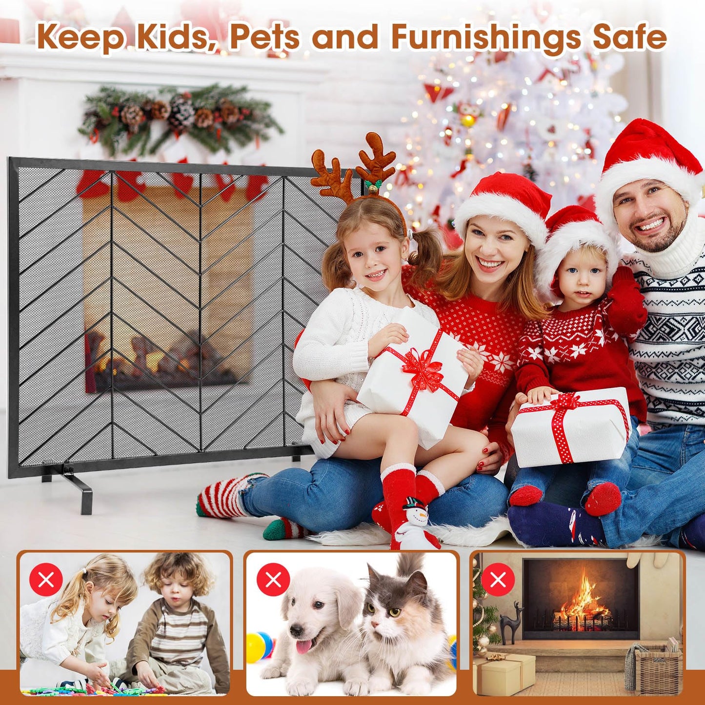 Tangkula Single Panel Fireplace Screen, Wrought Metal Fire Spark Guard