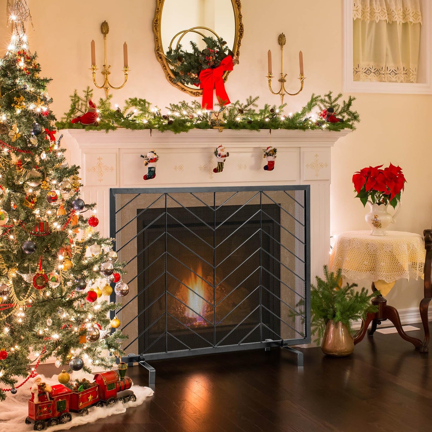 Tangkula Single Panel Fireplace Screen, Wrought Metal Fire Spark Guard