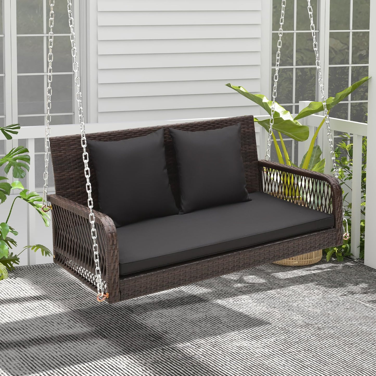 Tangkula Wicker Outdoor Porch Swing, 800 LBS Capacity