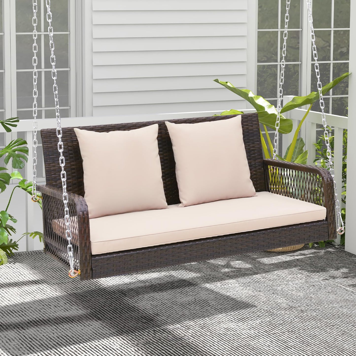 Tangkula Wicker Outdoor Porch Swing, 800 LBS Capacity