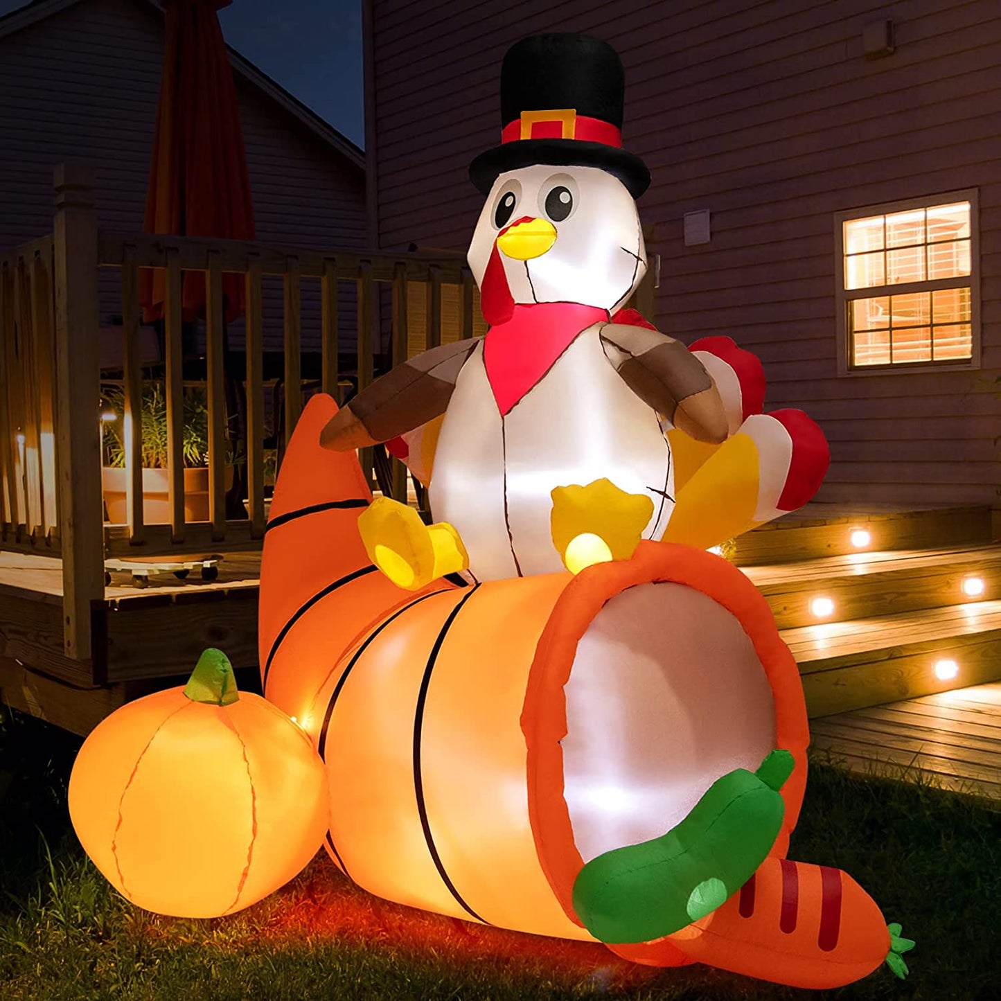 Tangkula 6 FT Thanksgiving Inflatable Turkey, Lighted Thanksgiving Decorations for Lawn, Garden, Party