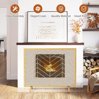 Tangkula Single Panel Fireplace Screen, Wrought Metal Fire Spark Guard
