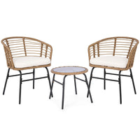 Tangkula 3 Pieces Patio Furniture Set with Tempered Glass Coffee Table and Soft Cushions