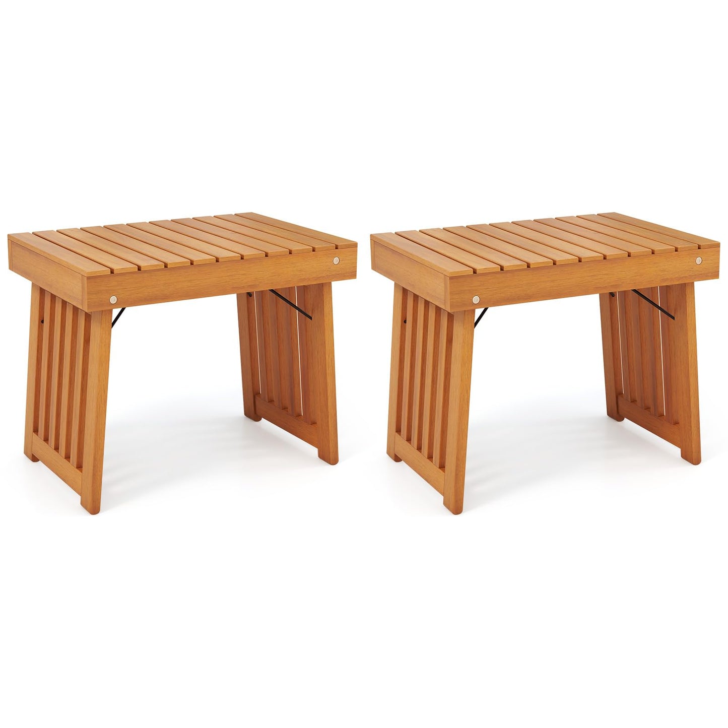 Tangkula Table d'appoint pliable pour patio, Table basse d'extérieur pliable en bois d'acacia avec plateau à lattes