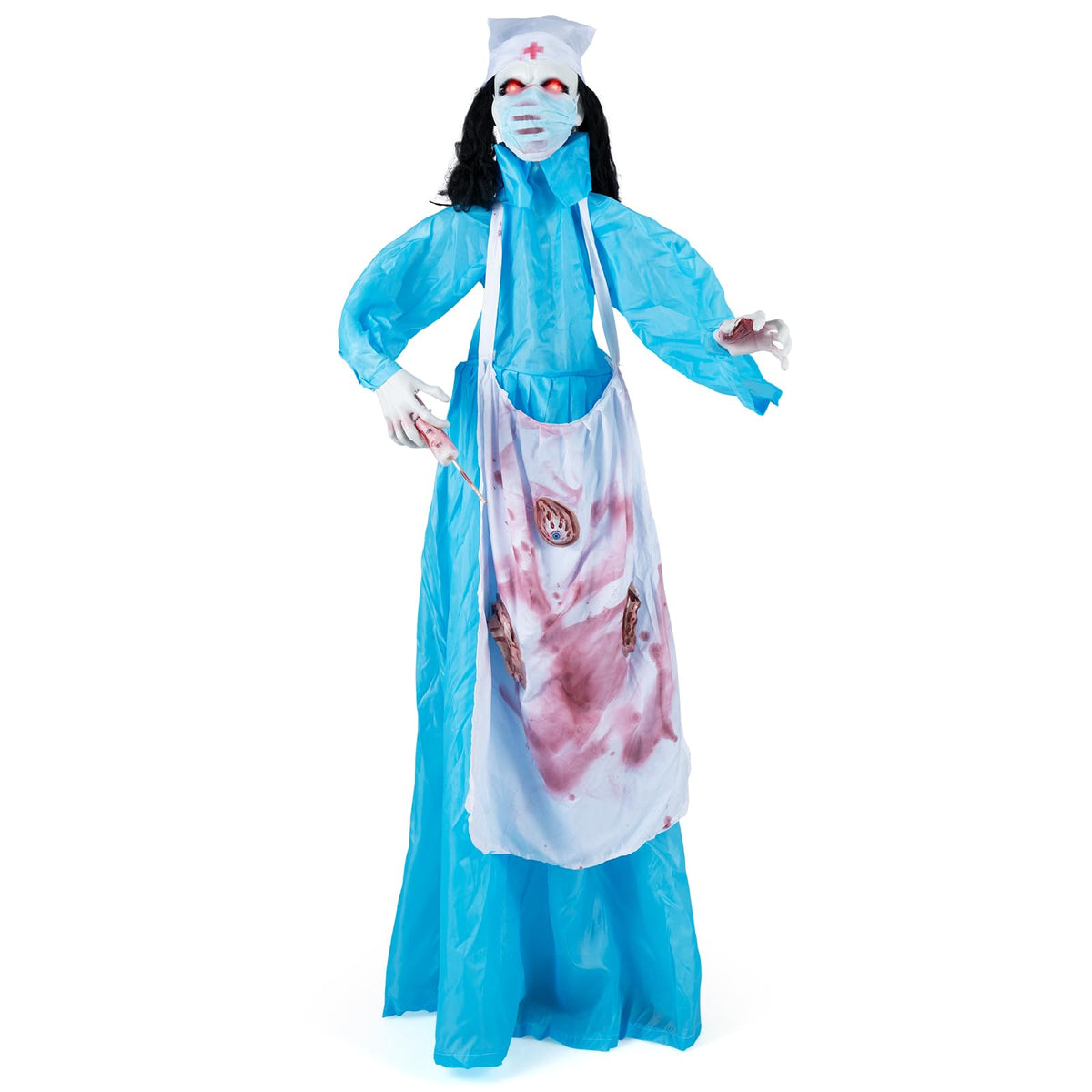 Tangkula 6.1 FT Halloween Standing Animatronics Zombie Nurse Holding Syring