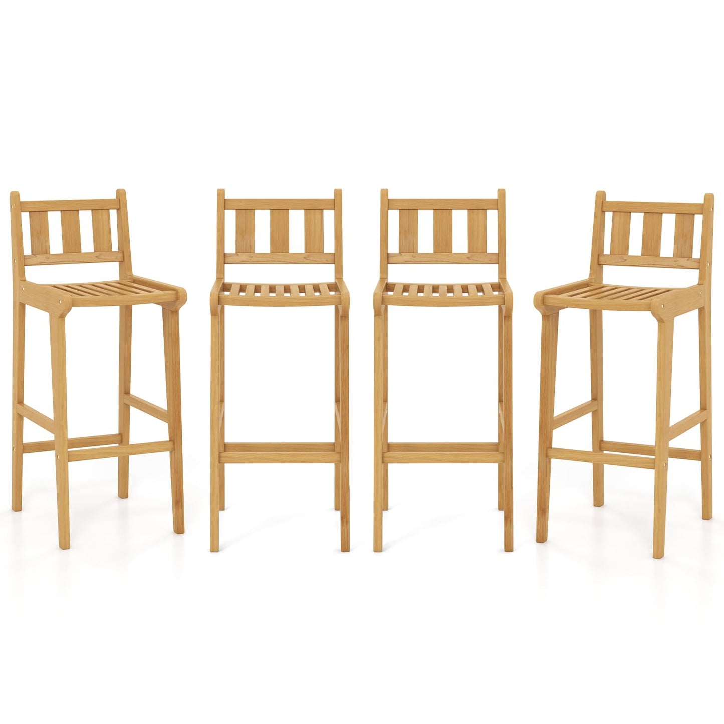 Tangkula Teak Wood Bar Stool, 30” Bar Chair with Footrest & Backrest