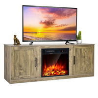 Tangkula Electric Fireplace TV Stand for TVs up to 65 Inch,with 18 Inch 1500W Faux Fireplace,Built-in Thermostat