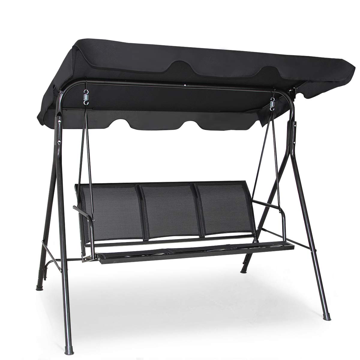 Tangkula 3 Person Patio Swing, Steel Frame with Polyester Angle Adjustable Canopy