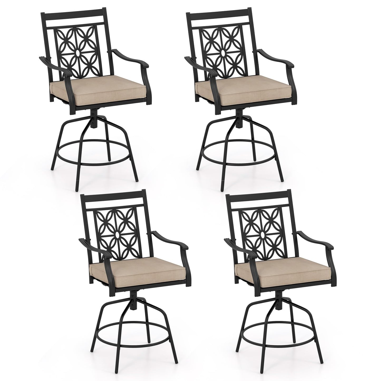 Tangkula Outdoor Swivel Bar Stools Set, Bar Height Patio Chairs with Seat Cushions