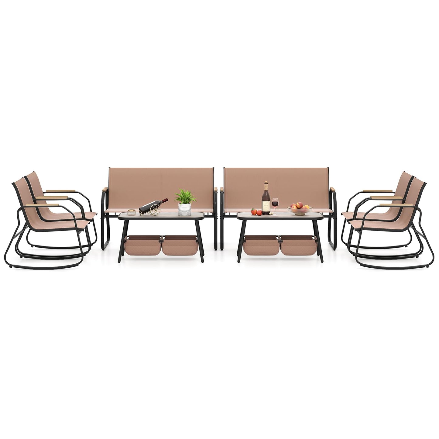 Ensemble de mobilier de patio Tangkula 4/8 pièces, table basse à 2 niveaux et chaises en tissu respirant