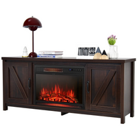 Fireplace TV Stand for TVs Up to 65 Inch, Fireplace Media Console Table with Barn Doors, Electric Heater with Adjustable Brightness & Remote