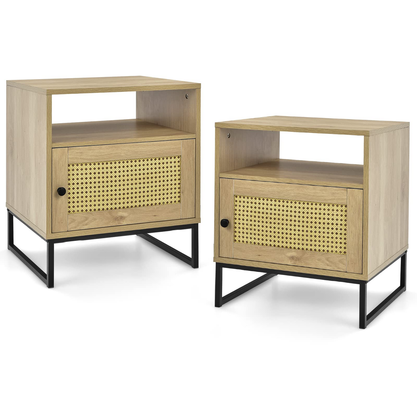 Tangkula Rattan End Table, Indoor Sofa Side Table with Shelf & Rattan Door Cabinet