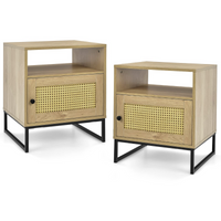Tangkula Rattan End Table, Indoor Sofa Side Table with Shelf & Rattan Door Cabinet