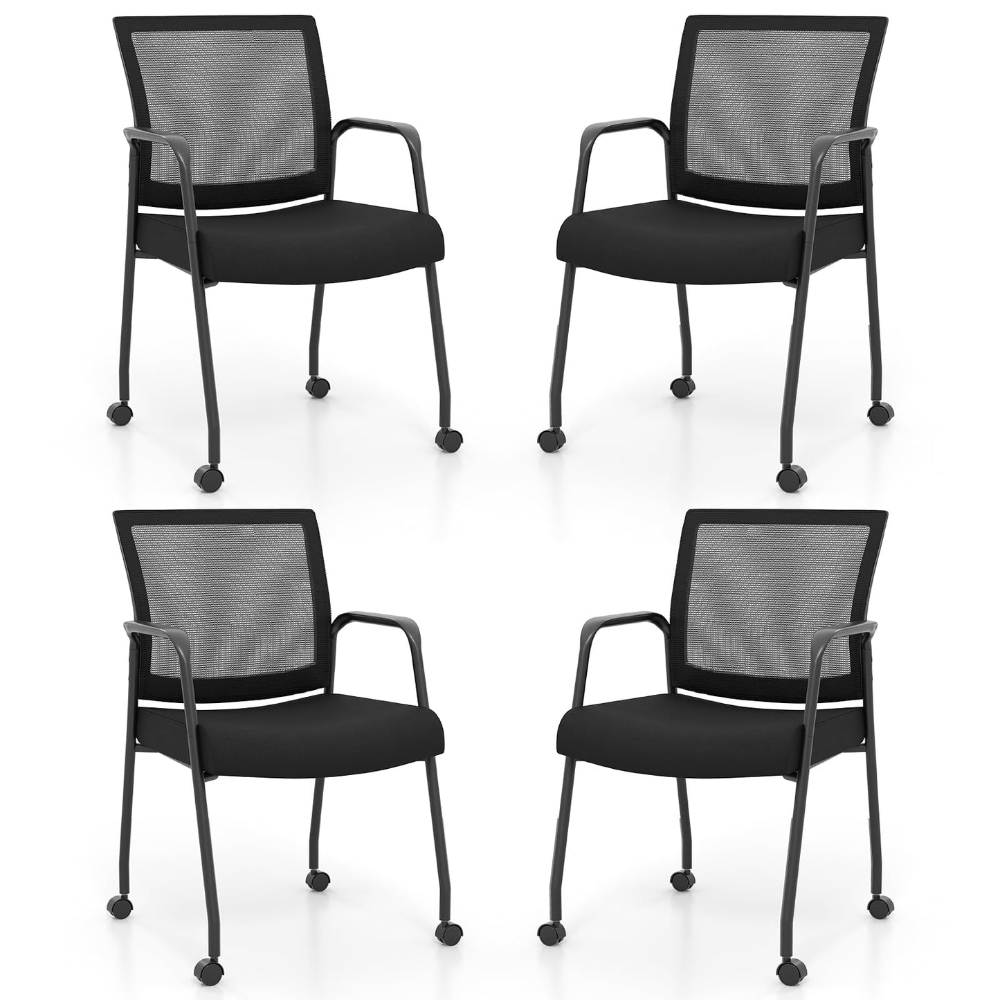 Tangkula Rolling Conference Room Chairs, Mobile Reception Chairs Office Guest Chairs with Integrated Armrests