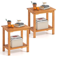 Tangkula Table d'appoint d'extérieur, table de patio à 2 niveaux avec plateau à lattes et étagère de rangement