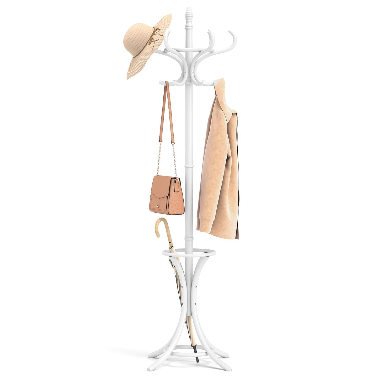 Tangkula Coat Rack with Umbrella Holder, 73 Inch Freestanding Coat Hanger Stand with 12 Hooks