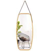 Tangkula Wall Hanging Mirror, Modern Rectangle Wall Bamboo Frame Mirror