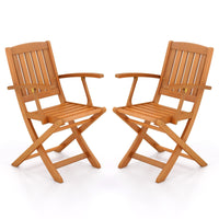 Tangkula Patio Wood Folding Chair , Outdoor Eucalyptus Wood Dining Chairs w/Armrests & Slatted Seat