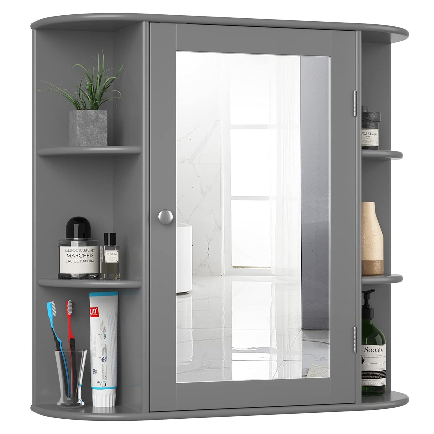 Tangkula Bathroom Medicine Cabinet with Mirror with Mirror, Wall Mounted Bathroom Storage Cabinet