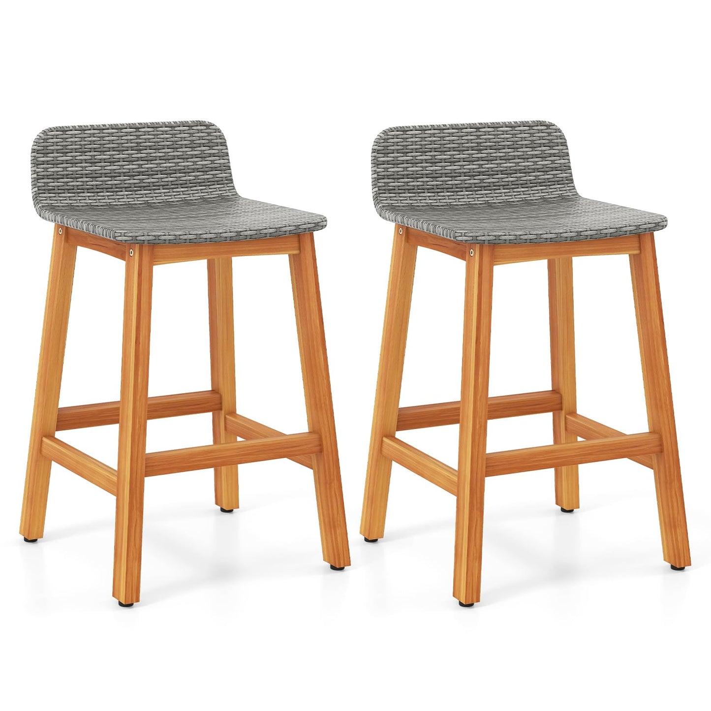 Tangkula Solid Acacia Wood Bar Stools Set