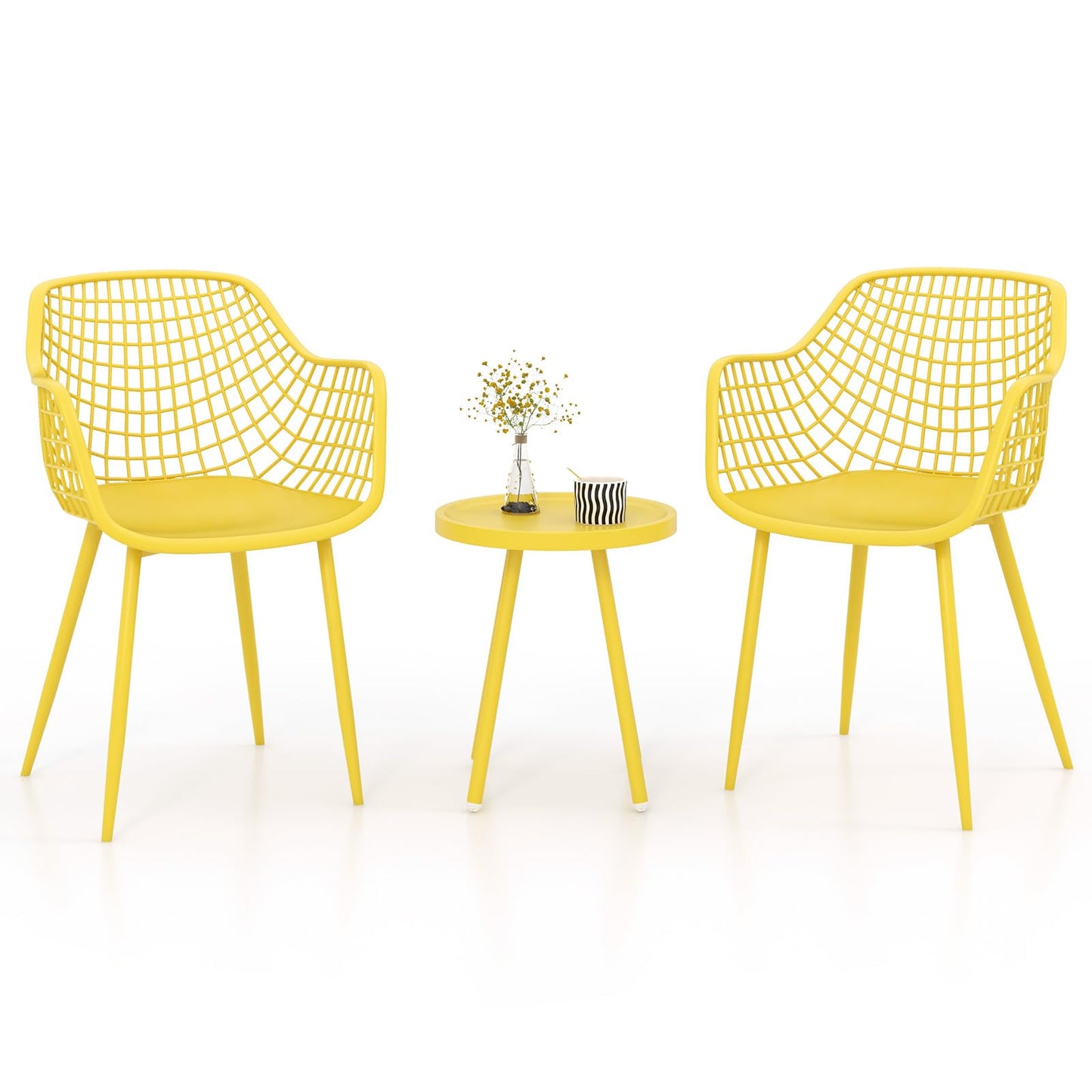 Tangkula 3 Piece Patio Bistro Set, All Weather Heavy Duty Table and Chairs Set of 2 with Widen Seats