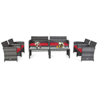 Tangkula 4/8 PCS Wicker Patio Conversation Set, Outdoor Rattan Sofas with Table Set