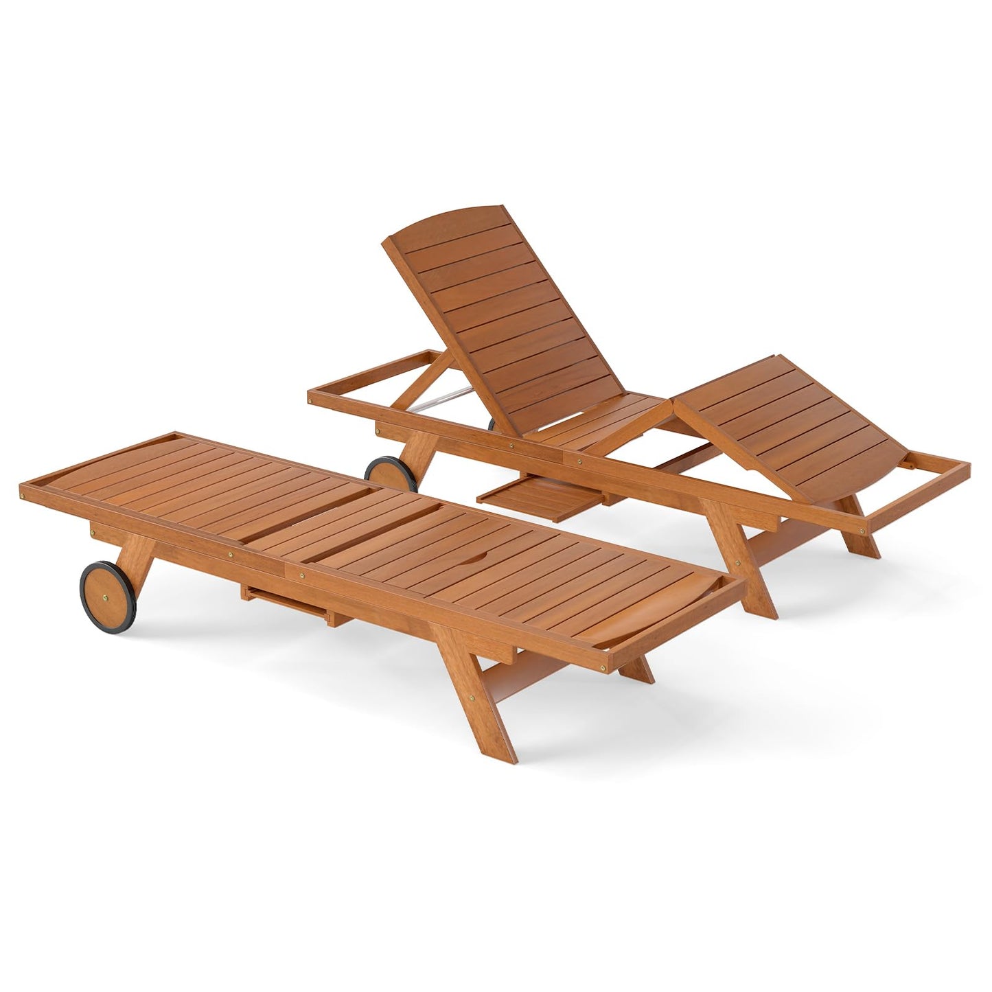 Chaise Longue Extérieure Tangkula avec Roues, Dossier 4 Positions Réglable et Repose-Pieds Rallongeable, Table d'appoint (1/2)