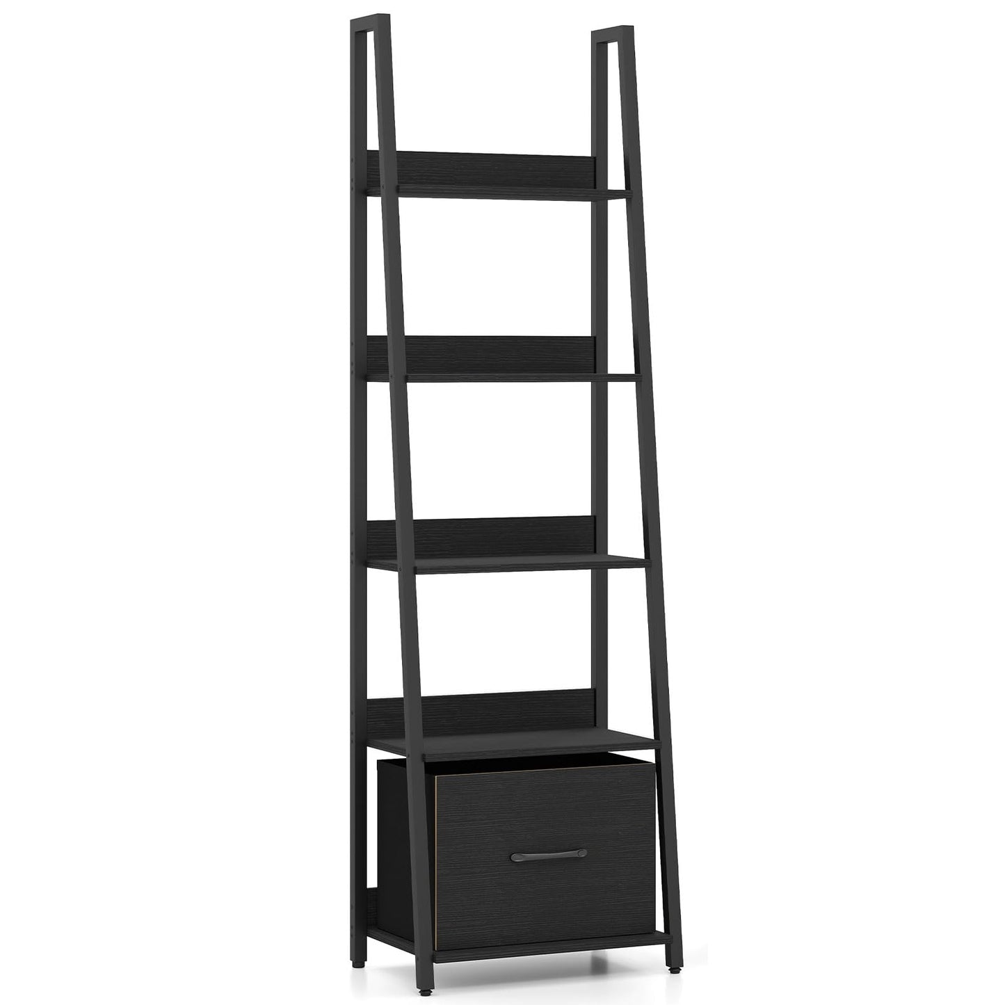 Tangkula 5-Tier Narrow Ladder Bookshelf with Fabric Drawer (1/2)