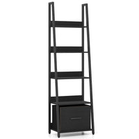 Tangkula 5-Tier Narrow Ladder Bookshelf with Fabric Drawer (1/2)