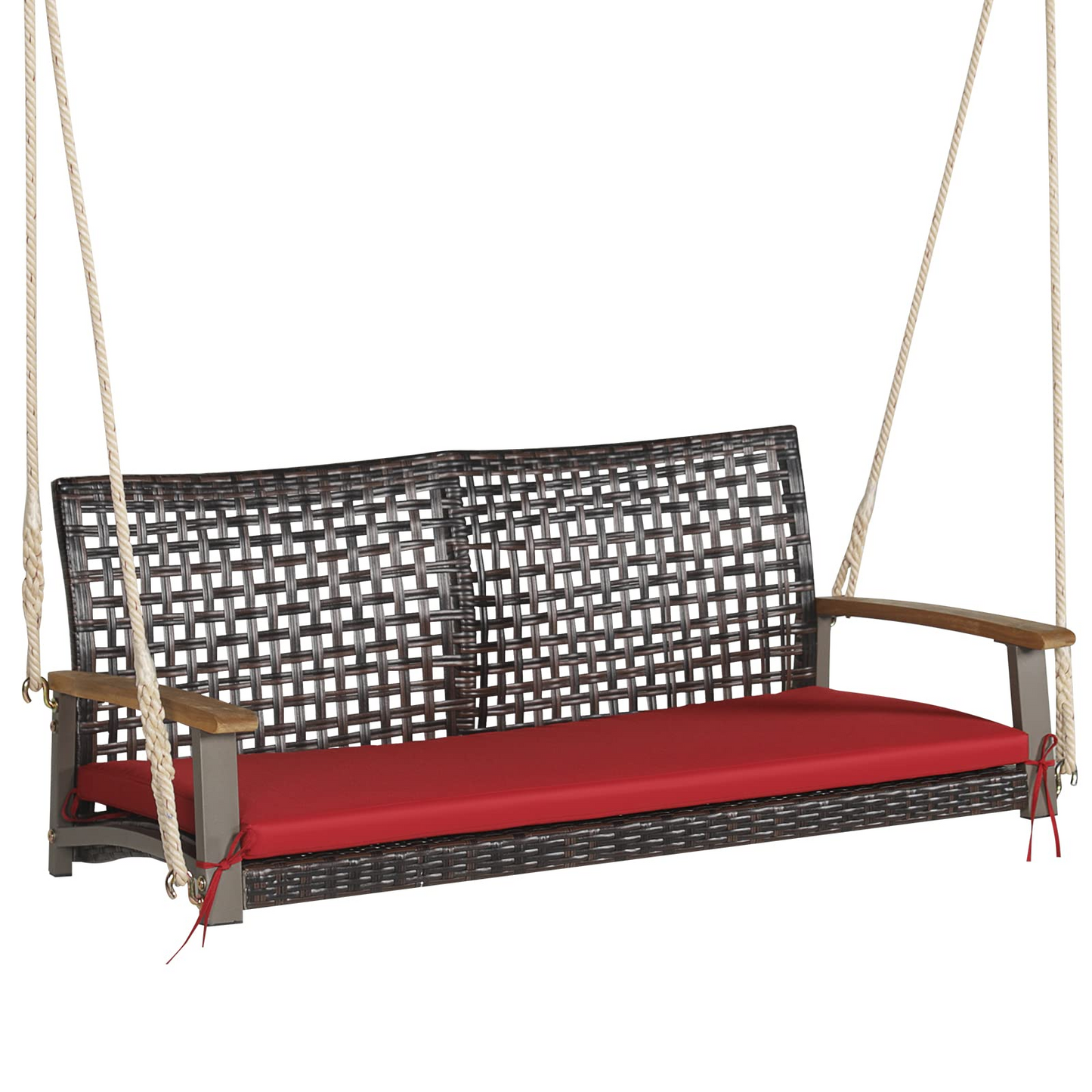 Tangkula 2 Person PE Wicker Porch Swing Bench, 800 LBS Weight Capacity