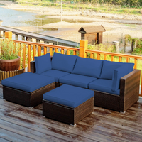 Tangkula 5 Piece Patio Furniture Set, Outdoor Sectional Rattan Sofa Set with Cushions and Coffee Table