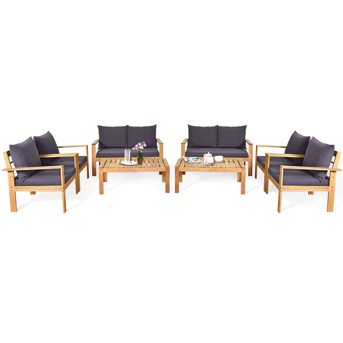 Tangkula Outdoor Conversation Sofa and Table Set with Water Resistant Cushions