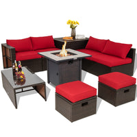Tangkula 9 Pieces Outdoor Patio Furniture Set with 30” Propane Fire Pit Table