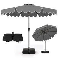 Tangkula 9 FT 2-Tiers Outdoor Scalloped Table Umbrella with Base Included