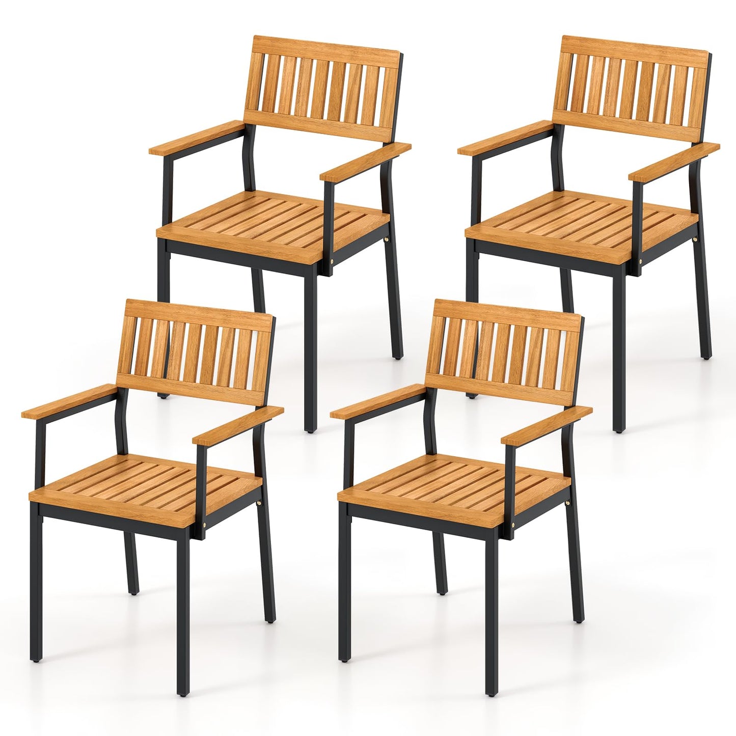Tangkula Patio Dining Chair Set, Outdoor Chairs w/Metal and Acacia Wood Frame, Armrests